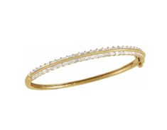 Lab grown diamond bangle bracelet Metal: 14K Yellow Gold Stone: Lab Grown Diamond Stone Size: 3mm x 1.5mm Diamond Color and Clarity: G-H, SI Diamond Shape: Straight Baguette Stone Weight: 2 1/6 total carat weight Bracelet Size: 7 inches Diamond Accents Baguette Cut Bangle, Diamond Baguette Cut Bangle With Accents, Diamond Bangle With Baguette Diamonds For Anniversary, Diamond Bangle With Baguette Diamonds, Baguette Cut Diamond Bangle, Diamond Baguette Cut Bangle For Anniversary, Baguette Cut Diamond Bangle For Anniversary, Anniversary Baguette Diamond Bangle Bracelet, Fine Jewelry Baguette Diamond Bangle Bracelet