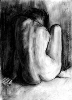 a black and white drawing of a nude woman's head resting on the ground