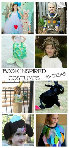 children's book inspired costumes are featured in this collage with text overlays