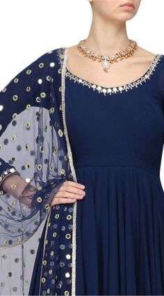 Dark Blue Ankle Length Anarkali Suit SUMS29321 Dark Blue Anarkali Dress, Blue Georgette Anarkali Set With Cutdana, Floor-length Blue Kurta With Mirror Work, Blue Embellished Georgette Anarkali Set, Blue Floor-length Kurta With Mirror Work, Blue Long Sleeve Churidar With Gota Work, Blue Embellished Salwar Kameez For Navratri, Blue Georgette Anarkali Set With Gota Work, Blue Georgette Anarkali Set With Long Sleeves