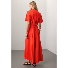 Red (66% Organic Cotton, 29% Recycled). Casual Dress. Crew Neck. Short Sleeve. Pull on. Shoulder to hemline length: 55". Imported. Red A-line Maxi Dress For Casual Occasions, Red Short Sleeve Midi Dress For Daywear, Red Midi Dress For Summer Workwear, Red Summer Midi Dress For Work, Red V-neck Maxi Dress For Work, Red Short Sleeve Maxi Dress For Fall, Red Maxi Dress For Workwear, Red Casual Maxi Dress For Work, Casual Red Maxi Dress For Work