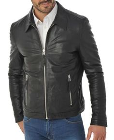 Men's Leather Jacket Genuine Lambskin Black Biker Motorcycle Jackets For Men MJ100