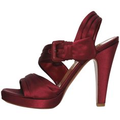 New AZZEDINE ALAIA Satin Shoes Sandals Color: Deep Burgundy Italian size 39.5 or US 9.5 Burgundy Satin & Red Leather Lining Red Leather Side Buckle Closure Platform - 3/4 inches Heel - 5 inches Leather sole and insole Retail $980.00 Made in Italy New with box. Burgundy Shoes Outfit, Red Platform Shoes, Platform Shoes Sandals, Burgundy Shoes, Azzedine Alaia, Wedding Shoes Flats, Satin Shoes, Bling Shoes, Red Sandals