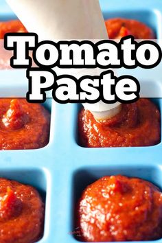 an image of tomato paste in trays with text overlay that reads tomato paste