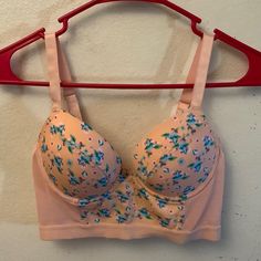 Pink With Blue Flowers. Mesh Side, 6 Hook Connect. Push Up Padding Has Cup Wiring. 92% Polyester 8%Spandex Pinup Bra, Pinup Style, Push Up Pads, Pin Up Style, Blue Flowers, Women's Intimates, Push Up, Pink Ladies, Pin Up