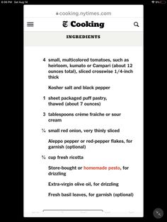 cooking instructions displayed on an iphone screen, with the recipe section highlighted in red and white