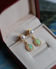 Opal drop Earrings Pearl Earrings diamond halo 14K Gold Earrings Wedding women delicate Unique Bridal set Oval cut Birthday Gift for her ◆Detail description◆ ◆Solid 14K Yellow Gold(shown in picture) ◆Opal Carat:7*9mm, total 2.2ct(1.1ct each ) ◆Pearl Size: 7mm*2 total 1.9ct ◆Moissanite:0.38ct ◆Made of 14k /18k - Rose / White / Yellow Gold ◆All sizes are available,contact me if there not contain the size you want in the drop-down ◎◎Production time & shipping Production process will usually las Pearl Earrings Diamond, Rose Quartz Wedding, Drop Earrings Pearl, Opal Drop Earrings, Gold Earrings Wedding, Wedding Women, Diamond Stacks, Pearl And Diamond Earrings, White Gold Wedding Bands