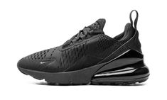 The Women’s Nike Air Max 270 “Triple Black” is a women’s version of the comfortable and stylish model.  Based on the classic Air Max 93, the Air Max 270 sports a giant 360-degree Air unit on its heel that is inspired by the design of the Air Max 93’s oversized cushioning tech.  While the styling is similar, the Air Max 270 features several notable updates, including a black mesh base and black neoprene heel counter.  The model’s bootie-like construction allows the wearer to effortlessly slip in Air Max 270 Black And Purple, Shoe Branding, Triple Black Shoes, Air Max 93, Nike Air Max 270, Air Max 270, Triple Black, Black Mesh, 360 Degree