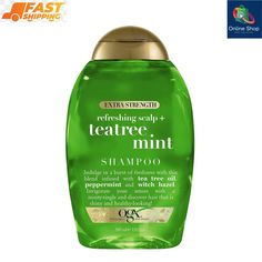 OGX Extra Strength Refreshing Scalp + Teatree Mint Invigorating Shampoo,13 fl oz Specifications: REFRESHING DEEP CLEANSE: This 13-fluid ounce bottle of OGX Extra Strength Refreshing Scalp + Teatree Mint Shampoo removes residue without stripping strands to refresh and reset strands MINTY TINGLING SCALP SENSATION: The nourishing shampoo features a lightweight blend to deliver a long-lasting clean while leaving hair shiny, soft and hydrated with a healthy look and feel HAIR CARE INSPIRED BY NATURE: Its unique formula is infused with tea tree oil to invigorate the scalp, peppermint extract to awaken the senses, and the natural astringent witch hazel to help remove buildup and nourish the scalp ENGAGE THE SENSES: Experience a burst of freshness and a sweet peppermint, iced vanilla and tea tree Tea Tree Mint Shampoo, Diy Shampoo Recipe, Ogx Shampoo, Mint Shampoo, Tea Tree Shampoo, Mint Hair, Hair Growth Shampoo, Scalp Shampoo, Baking Soda Shampoo