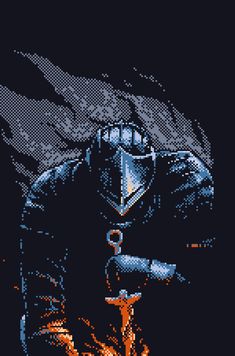 a pixel art image of a man holding a knife