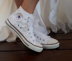 All White Converse, Bride Converse, Custom Converse Shoes, Converse Wedding, Black Wedding Shoes, Bridal Converse, Wedding Shoes For Bride, Converse Wedding Shoes, Wedding Shoes Bridesmaid