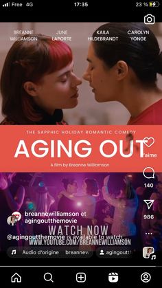 the movie poster for aging out with two women facing each other and one man's face