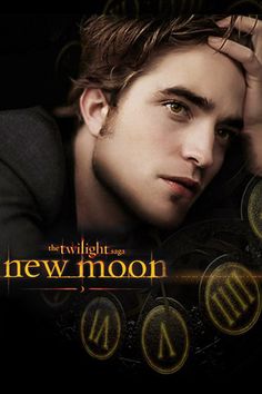 the twilight saga new moon movie poster with robert patties as edward pattie, who appears to be holding his hand on his head