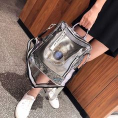 Buy Silver Vegan Leather Rhinestone Eye Large Zipper Backpack Shoulder Bag Worldwide Free shipping and return, color: Silver , material: Faux Leather Knapsack Bag, Women Fashion Casual, Backpack For Women, Bag With Chain, Women Leather Backpack, Cool Backpacks, Fashion Pattern, Synthetic Leather, Bago