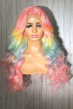 This Spring inspired wig blends pretty pastels for a soft style this season. This custom color was designed by our expert colorist, Shelbi, using HQLA's premium grade, luxury wigs. Unit Shown is 28". Pastel Pink Wig, Pastel Pink Wig Black Women, Luxury Wigs, Pastel Rainbow Wig, Pastel Wig, Pastel Goth Wigs, Wigs Collection, Rainbow Wig, Dancer Lifestyle