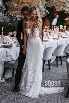 Attractive Deep V-Neck Lace Appliques Sheath Bohemian Wedding Dress QW2359|SQOSA Burgundy Prom Dress Long, Cheap Wedding Dress Boho, Sparkle Prom Dress, Simple Wedding Dresses, Beach Wedding Dress Boho, Burgundy Prom Dress, Bohemian Wedding Dress, Piece Prom Dress, Ball Gowns Prom