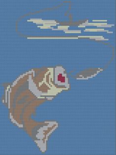 a cross stitch pattern with a fish in the water and an airplane flying over it