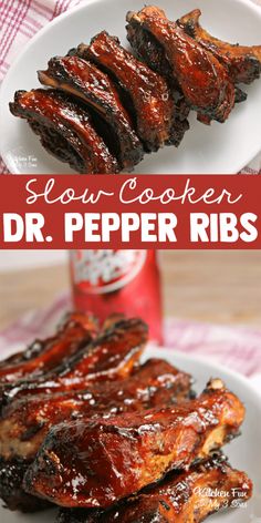 slow cooker dr pepper ribs on a white plate