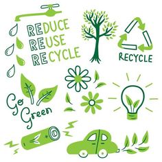 green recycling icons and symbols on white background