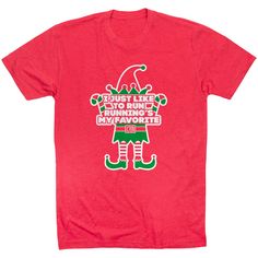 Christmas Running Shirt - Running's My Favorite | Running Short Sleeve Shirt | Christmas Runner Apparel | Adult Medium Running Shirt | Red Fun Holiday T-shirt With Short Sleeves, Fun Christmas Short Sleeve T-shirt, Holiday Fun Short Sleeve T-shirt, Fun Holiday T-shirt With Graphic Print, Fun Short Sleeve T-shirt For Holidays, Fun Graphic Print T-shirt For Holiday, Fun Holiday Graphic Print T-shirt, Running Christmas, Nike Running Shirt