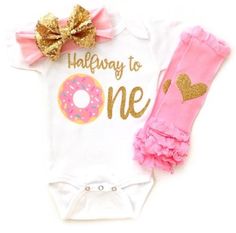 1/2 Birthday Donut Half Birthday Bodysuit Heart Leg Warmers and Gold Sequin Headband, Half Birthday Outfit Sully Cake, Six Month Birthday, 6 Month Birthday, Baby Boy Birthday Outfit, Donut Theme Party, Half Birthday Baby, Donut Themed Birthday Party, Twins First Birthday, Boys Birthday Outfits