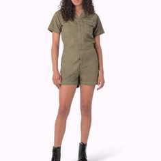 This Tried-And-True Heritage Design Is Spiced Up This Season With Classic Tones That Are Ready To Be Styled For Anything. Dickies Women’s Twill/Ripstop Short Sleeve Coverall Was Designed For Comfort And Performance And Features Elastic At The Back Waistband For A Flexible Form Fit. With Roomy Side Entry Front Stash Pockets And A Full Front Zipper Closure, These Coveralls Epitomize Effortless Cool. Made Of A Durable Yet Soft Cotton/Polyester Blend Dickies Is Known For, This Fabric Also Offers Moi Fitted Jumpsuits And Rompers With Pockets, Fitted Short-length Jumpsuits And Rompers With Pockets, Summer Utility Jumpsuits And Rompers, Casual Fitted Shortalls For Workwear, Fitted Casual Shortalls For Work, Fitted Shortalls For Spring Workwear, Casual Jumpsuits And Rompers For Daywear, Casual Cotton Jumpsuits And Rompers For Daywear, Casual Daywear Overall Jumpsuits And Rompers