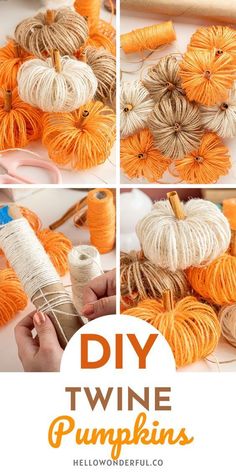 yarn pumpkins are being used to make twine pumpkins for the fall season