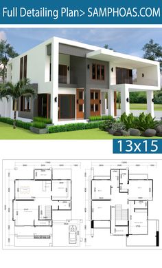 two story house plan with floor plans and measurements