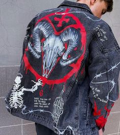 Denim Jacket Diy Paint, Customised Denim Jacket, Reworked Clothes, Akali League Of Legends, Diy Denim Jacket, Alt Clothes, Custom Leather Jackets, 20k Followers