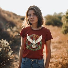 "Dove of Peace Shirt, Peace Sign Tee, Peace Symbol T-Shirt, Boho T-Shirt, Hippie Shirt, Retro Peace Sign Shirt, White Dove Tee, Inspirational Show the world that you choose peace with this amazing white dove of peace, with peace symbol shirt. Embrace your hippie side and spread the dream of peace to all around you. This shirt would make a great birthday, mothers day or fathers day gift for any peace loving soul. Comfort Colors introduces the \"Comfort Colors 1717\" garment-dyed t-shirt; a fully Casual Short Sleeve Tops With Peace Sign, Retro Peace Sign, Human Equality, Peace Sign Shirt, Choose Peace, Peace Sign Shirts, Dove Of Peace, Hippie Shirt, White Dove