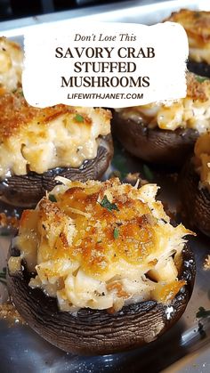 Savory Crab Stuffed Mushrooms Stuffed Mushrooms Easy, Mushroom Appetizers, Crab Stuffed Mushrooms, Creamy Crab, Crab Stuffed, Make Ahead Appetizers, Stuffed Mushroom, Seafood Appetizers, Stuffed Mushroom Caps