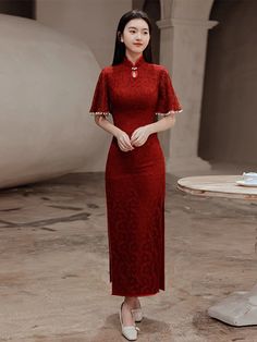 ⭐⭐ Free Shipment to Worldwide! Handmade Lace Gown Dress for Brides. ⭐⭐ This Red Dress can be custom size according to your measurement. Please send us your Shoulder Width/ Bust/Waist/Hip/ Dress Length for size customization. And your height; We have Color in White: Please refer to: https://www.etsy.com/listing/1051918905/custom-size-able-china-white-wedding?ref=listings_manager_grid 1. This Red Cheongsam/ Qipao is made for occasions as : ⭐ Perfect for Brides who wants a Traditional wedding cerem Red Cheongsam Wedding, Long Red Cheongsam For Wedding, Red Short Sleeve Cheongsam For Wedding, Red Long Sleeve Cheongsam For Wedding, Red Cheongsam, Elegant Red Cheongsam, Wedding Cheongsam, Wedding Qipao, Modern Cheongsam