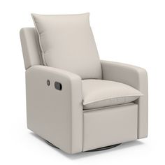 a white recliner chair sitting on top of a white floor