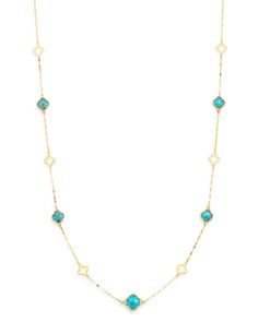 Bloomingdale's Turquoise Long Clover Necklace in 14K Yellow Gold, 36 - 100% Exclusive Luxury Turquoise Gemstone Necklace, Luxury Blue Turquoise Gemstone Necklace, Luxury Yellow Gold Turquoise Necklace, Clover Necklace, Exclusive Jewelry, Blue Gold, Turquoise Necklace, Womens Necklaces, Jewelry Accessories