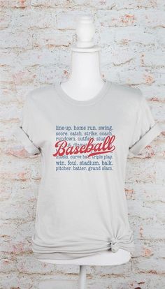 Baseball Words Graphic Tee100% combed and ring spun cotton Bella Canvas, Unisex TeeFabric Contents: Ring Spun Cotton Best Retro Baseball Lover T-Shirts For Your Family! Get it Now! Baseball Graphic Tees, Film Prints, Retro Tshirt, Cardigan Coat, Ice Blue, Fashion Set, Blue And Silver, Funny Tshirts