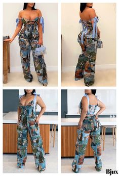 Bjux - Two-Piece Crop Top and Pant Ensemble Casual Sleeveless Printed Sets, Casual Multicolor Printed Pant Set, Casual Sleeveless Jumpsuits And Rompers Matching Set, Casual Sleeveless Jumpsuit And Romper Matching Set, Casual Sleeveless Jumpsuit And Romper Set, Casual Sleeveless Pant Set With Matching Top, Casual Sleeveless Matching Pant Set, Casual Printed Pant Set For Summer, Casual Fitted Pant Set For Vacation