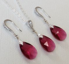 Wedding Ruby Teardrop Pendant Jewelry, Ruby Teardrop Pendant Jewelry For Wedding, Red Pear-shaped Sterling Silver Jewelry, Ruby Teardrop Pendant For Wedding, Ruby Drop Jewelry For Wedding, Wedding Ruby Drop Jewelry, Red Teardrop Jewelry For Wedding, Elegant Red Jewelry For Bridesmaid, Red Teardrop Wedding Jewelry