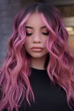 Pink Hair With Dark Roots, Maroon And Pink Hair, Pink Money Piece Hair, Pink Balayage Hair, Brown To Pink Balayage, Brown Hair With Pink Highlights, Haircut Summer, 2024 Haircut