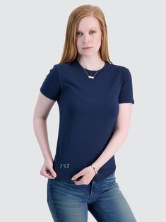 Navy Hover Classic Fitted Crew Neck Shirt, Embroidered Short Sleeve Solid Tops, Embroidered Short Sleeve Tops, Embroidered Solid Color Short Sleeve Tops, Fitted Crew Neck Tops With Embroidered Text, Classic Embroidered Short Sleeve Top, Classic Embroidered Cotton Tops, Relaxed Fit Embroidered Tops For Everyday, Everyday Relaxed Fit Embroidered Tops