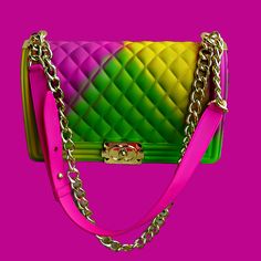 Fashion handbag for women's Luxury Multicolor Satchel For Shopping, Chic Multicolor Bags With Gold-tone Hardware, Luxury Multicolor Crossbody Bag, Luxury Multicolor Bags With Rhinestones, Jelly Purse, Multicolor Crossbody Bag With Gold-tone Hardware, Women Bags Fashion, Jelly, Fashion Bags