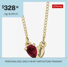 She'll feel extra special wearing this birthstone necklace engraved with her name or birthdate. Made in America.Metal: Sterling silver, 10K or 14K white or yellow goldStone: Simulated pear-shaped gemstoneClosure: Spring-ringDimensions: 18" long cable chainPendant Size: 8x8mmPersonalize: up to 10 charactersChoose one birthstone. Use the letter key below to represent the months:A=JanuaryB=FebruaryC=MarchD=AprilE=MayF=JuneG=JulyH=AugustI=SeptemberJ=OctoberK=NovemberL=DecemberFeatures: Personalized… Girls Heart, Birthstone Pendant, Engraved Necklace, Birthstone Necklace, Made In America, Pear Shaped, Pendant Necklaces, Pendant Necklace, Sterling Silver