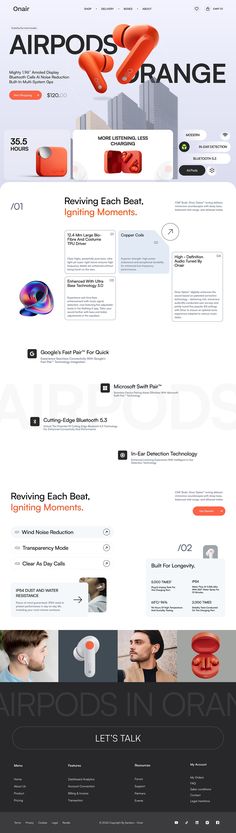 the landing page for airpods orange