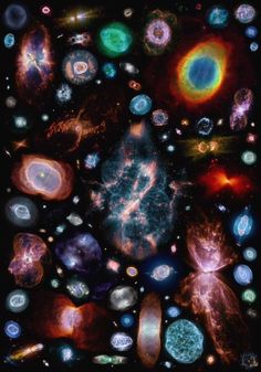 an image of many different objects in the sky with stars and planets around them, as well as other things