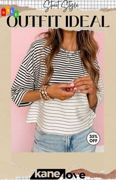 Striped Round Neck Dropped Shoulder T-shirt Casual Striped Crew Neck Top, Striped Crew Neck Tops For Summer, Striped Short Sleeve Tops For Fall, Trendy Striped Crew Neck Top, Striped Crew Neck Top For Fall, Everyday Long Sleeve Graphic Tee Tops, Striped Short Sleeve T-shirt For Fall, Everyday Long Sleeve Graphic Tee, Striped Graphic Print Tops For Spring