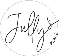 the logo for julia's place, which has been handwritten in black ink