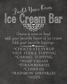 an ice cream bar menu on a chalkboard