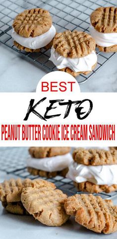 the best keto peanut butter cookie ice cream sandwich is on a cooling rack and it's ready to be eaten