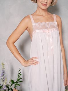 "Vintage DVF Diane Von Furstenburg Lingerie Nightgown Dress Wedding Boudoir bridal Lace Bow Measurements- Estimated Size: Medium Bust: 40\" Waist: free\" Length: 60\" Model is 5'9 and measures 32/25/34" Feminine Sleeveless Wedding Nightgown, Delicate Sheer Sleepwear For Wedding Night, Wedding Sheer Pink Nightgown, Bow Measurements, Nightgown Dress, Lingerie Nightgown, Pink Sequin Dress, Womens Lingerie, Lace Nightgown