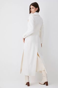 Italian Wool Side Split Tailored Maxi Coat | Karen Millen Notes Style, Maxi Coat, Coat Design, Karen Millen, Side Split, Long A Line, Click Here, Duster Coat, High Neck Dress