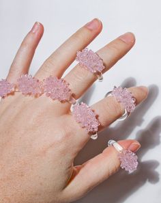 Glass Cluster Ring  Pink by UrbanRevisions on Etsy, $42.00 Handmade Pink Resin Rings, Handmade Pink Party Rings, Adjustable Handmade Clear Ring, Handmade Clear Wedding Rings, Beaded Jewels, Glass Rings, Unique Ring, Pink Ring, Rings Jewelry